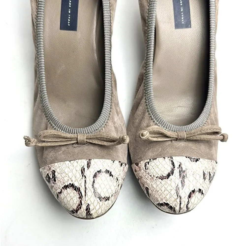 FRAU Suede Leather Wedge Pump Taupe Python Snake Print Toe IT 40 US 8